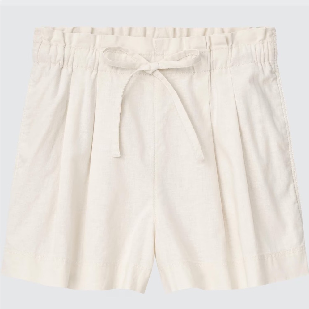 White Uniqlo Cotton Paper Bag Drawstring Shorts